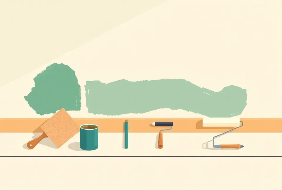 Outils de peinture disposés dans l'ordre des étapes du chantier